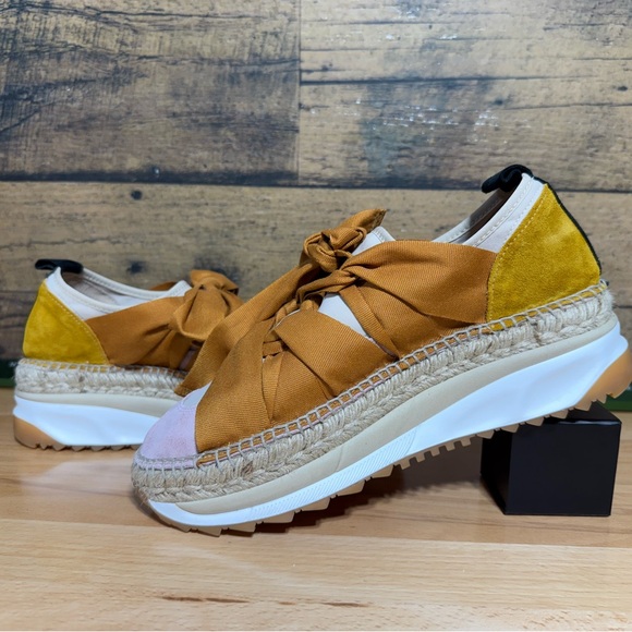 NEW- Free People Mustard and White Espadrille Sneakers - Picture 1 of 14